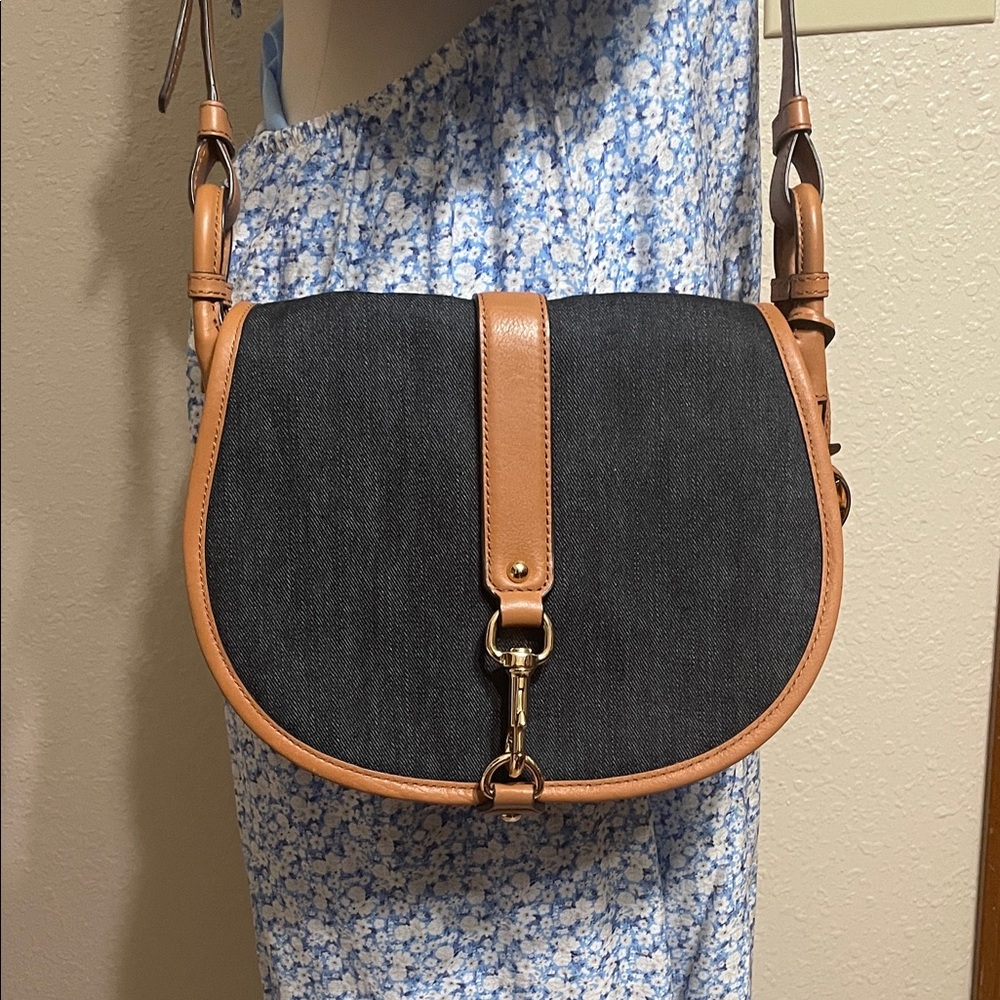 Michael Kors Denim and Tan Leather Crossbody Bag